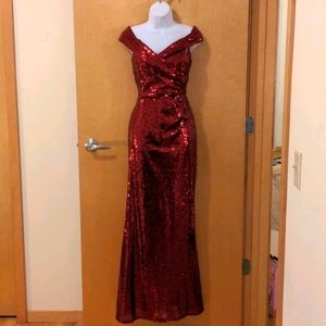 Brand New Red Sequin Off the Shoulder Prom Dress